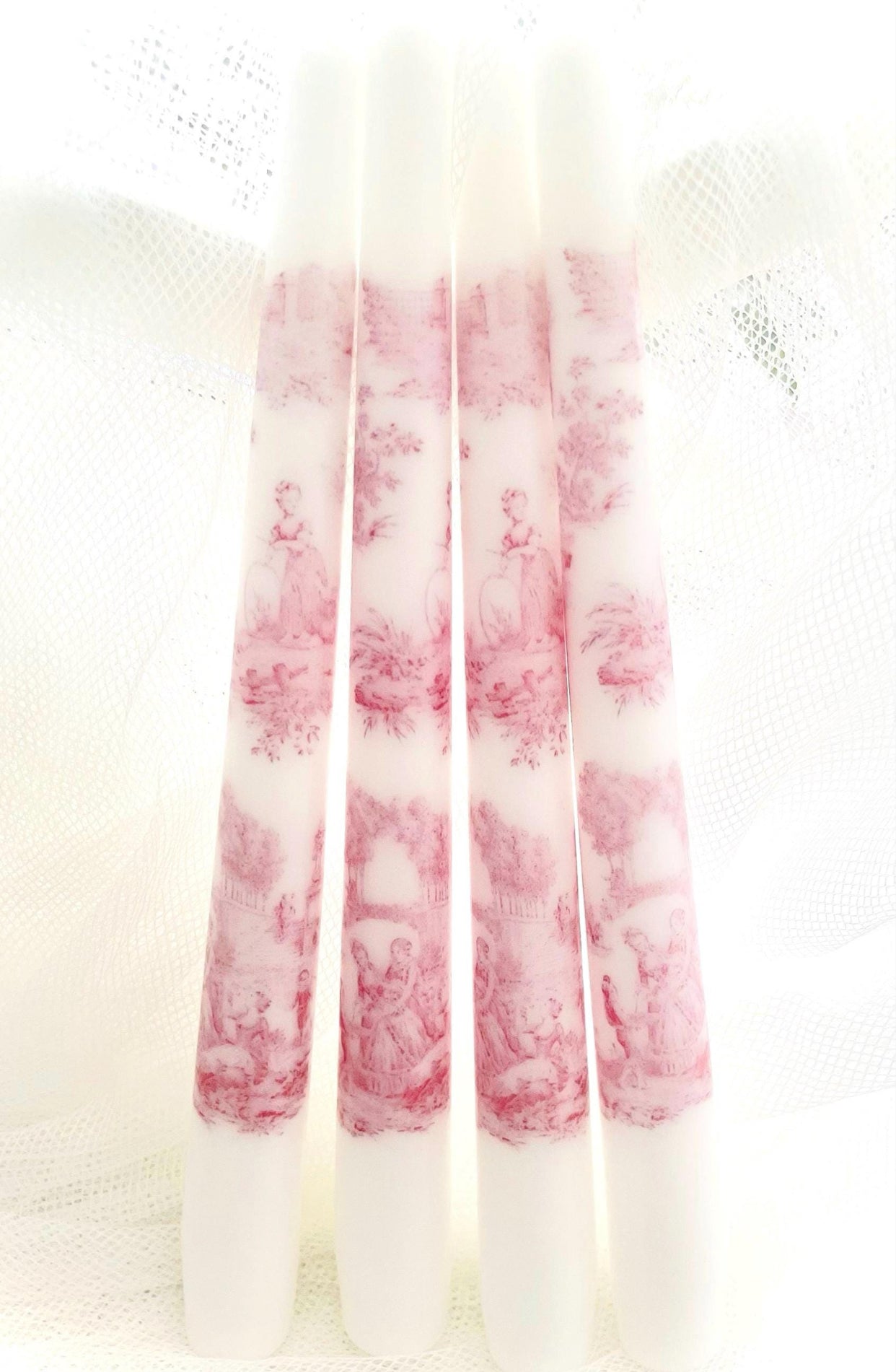 Pink Toile Tapered Candles