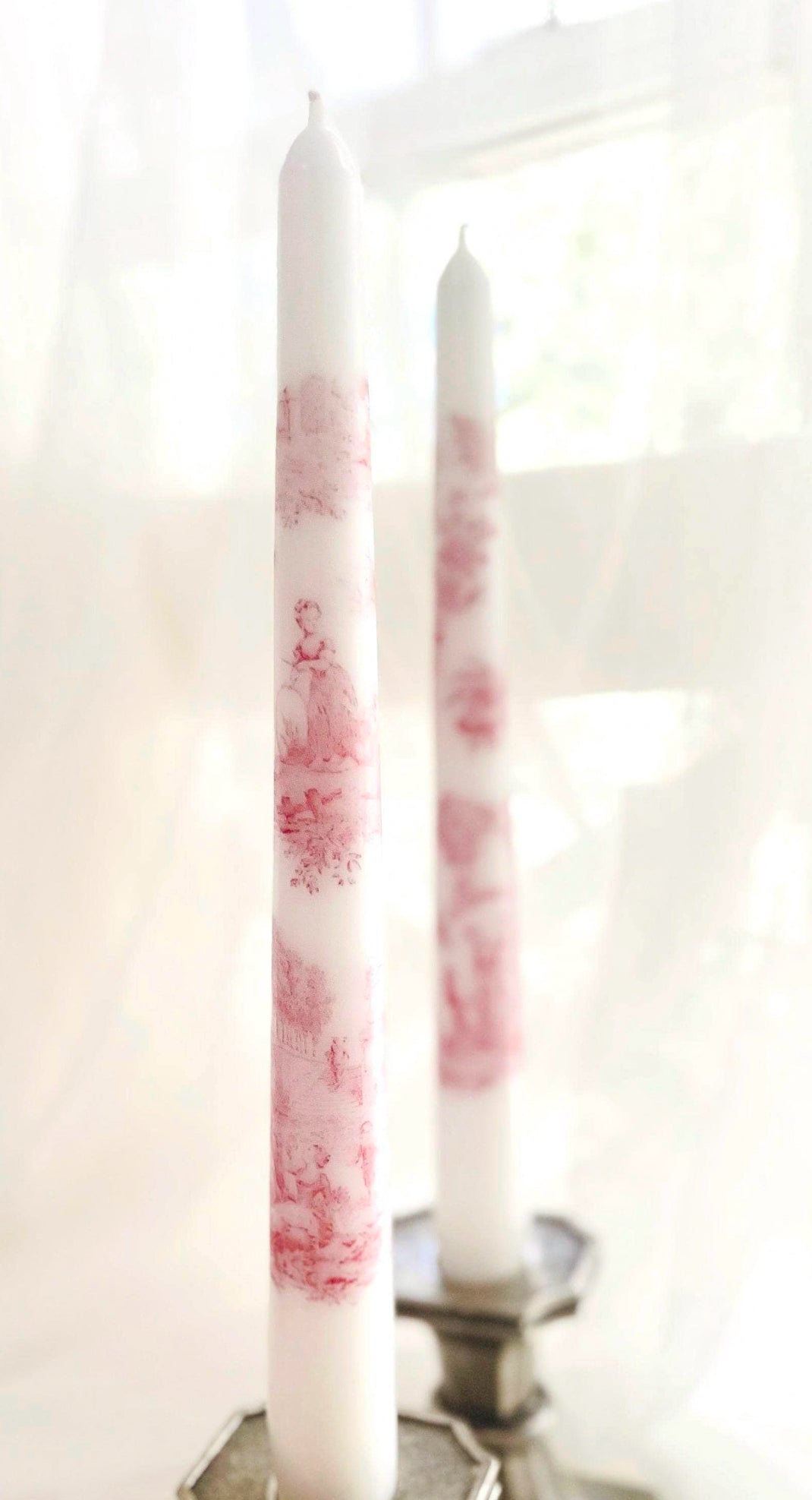 Pink Toile Tapered Candles