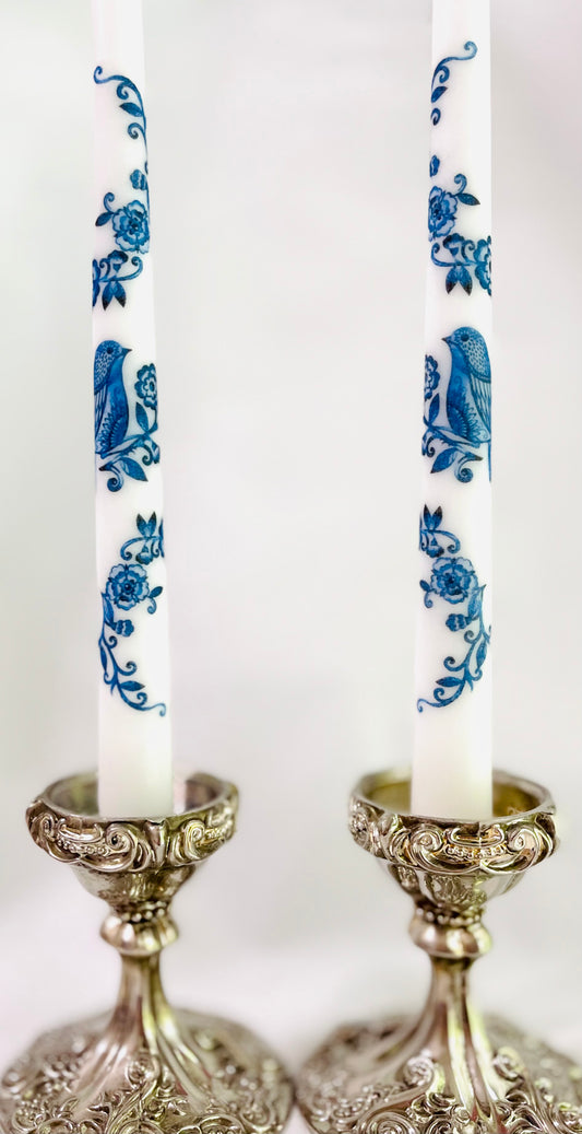 Blue Chinoiserie Tapered Candles