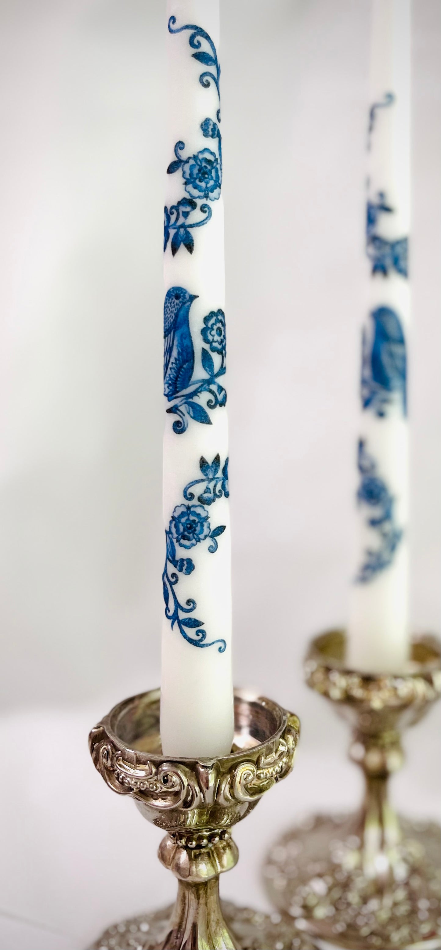 Blue Chinoiserie Tapered Candles