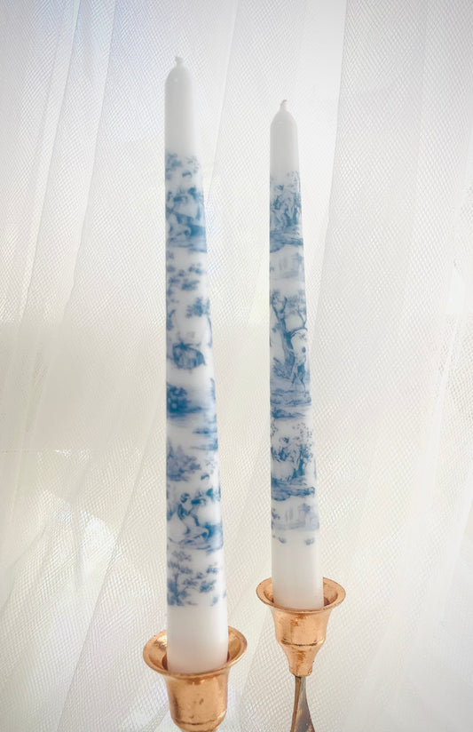 Blue Toile Tapered Candles