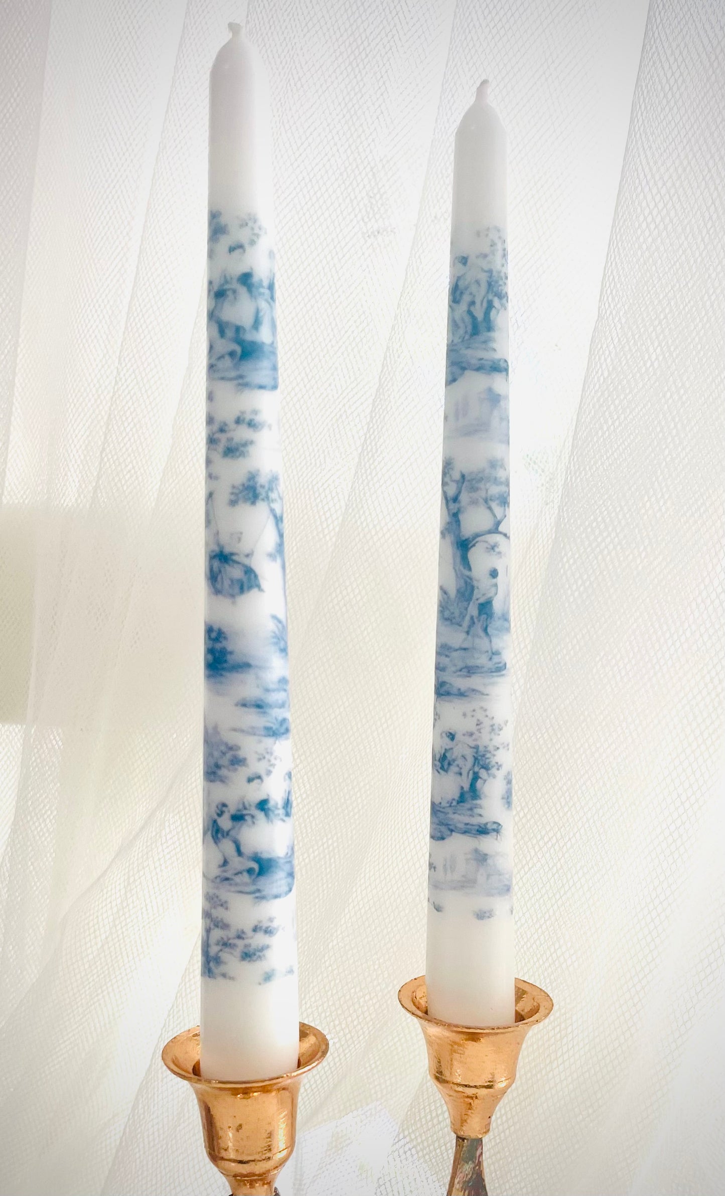 Blue Toile Tapered Candles