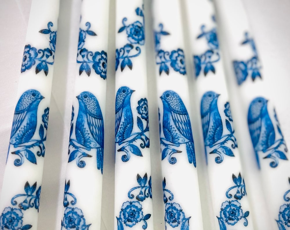 Blue Chinoiserie Tapered Candles